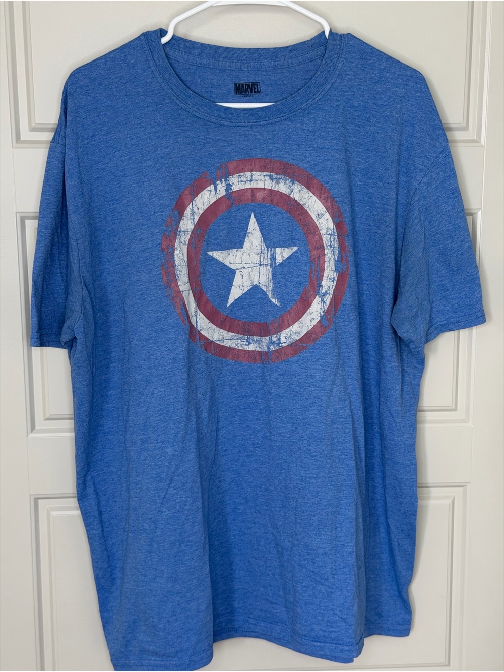 Marvel Captain America Shield Distressed Graphic T-Shirt Heather Blue Men's XL